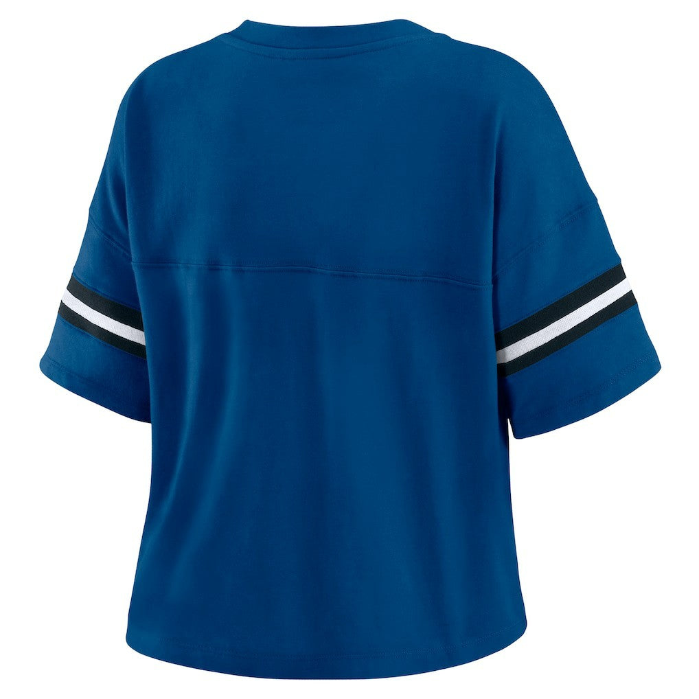 Indianapolis Colts WEAR by Erin Andrews Women's Color Block Boxy Modest Crop V-Neck T-Shirt - Royal - NFL