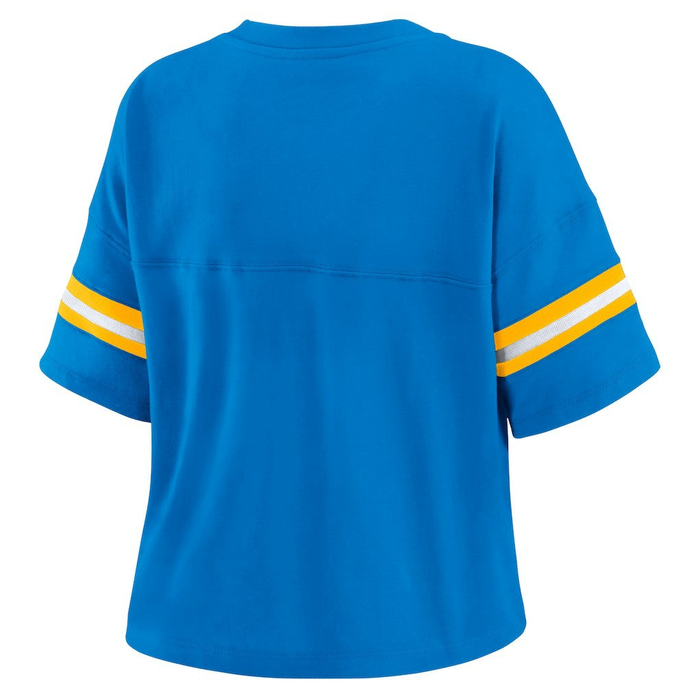 Los Angeles Chargers WEAR by Erin Andrews Women's Color Block Boxy Modest Crop V-Neck T-Shirt - Powder Blue - NFL