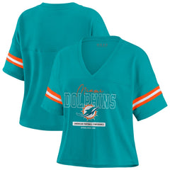 Miami Dolphins WEAR by Erin Andrews Women's Color Block Boxy Modest Crop V-Neck T-Shirt - Aqua - NFL
