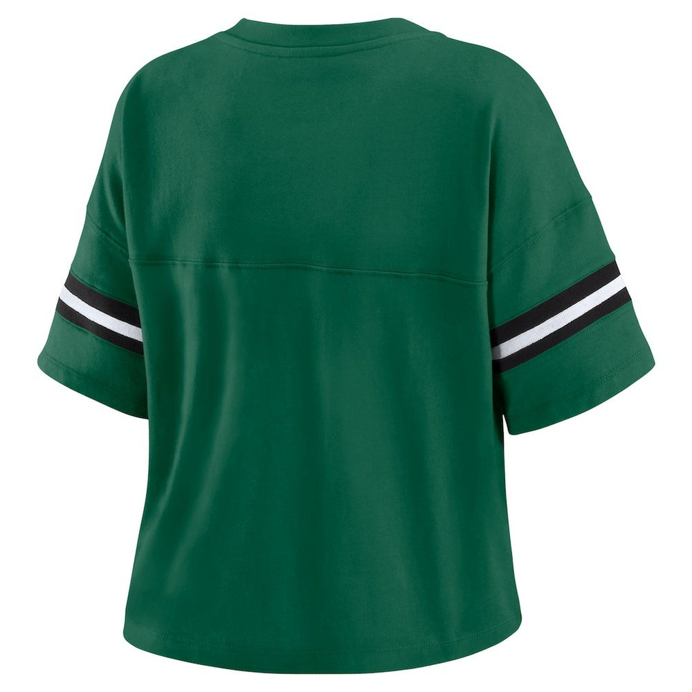 New York Jets WEAR by Erin Andrews Women's Color Block Boxy Modest Crop V-Neck T-Shirt - Green - NFL