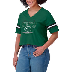 New York Jets WEAR by Erin Andrews Women's Color Block Boxy Modest Crop V-Neck T-Shirt - Green - NFL