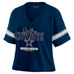 Dallas Cowboys WEAR by Erin Andrews Women's Color Block Boxy Modest Crop V-Neck T-Shirt - Navy - NFL