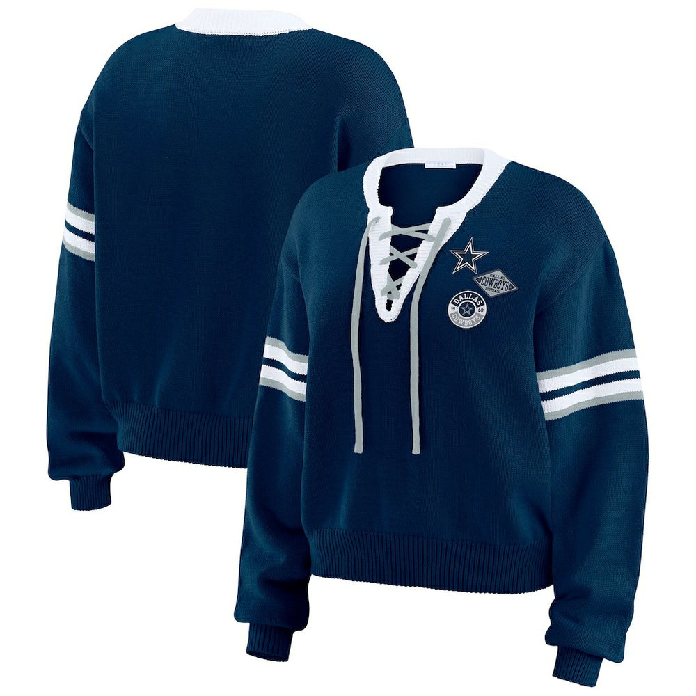 Dallas Cowboys WEAR by Erin Andrews Women's Lace-Up Pullover Sweatshirt - Navy - NFL
