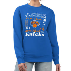 New York Knicks G-III 4Her by Carl Banks Women's Collage Team Graphic Fleece Pullover Sweatshirt Blue
