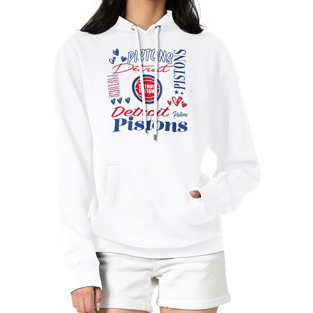 Detroit Pistons G-III 4Her by Carl Banks Women's Team Collage Graphic Fleece Pullover Hoodie White