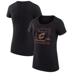 Cleveland Cavaliers G-III 4Her by Carl Banks Women's Super-Slim Fit Lightweight Team Name Collage Graphic T-Shirt Black