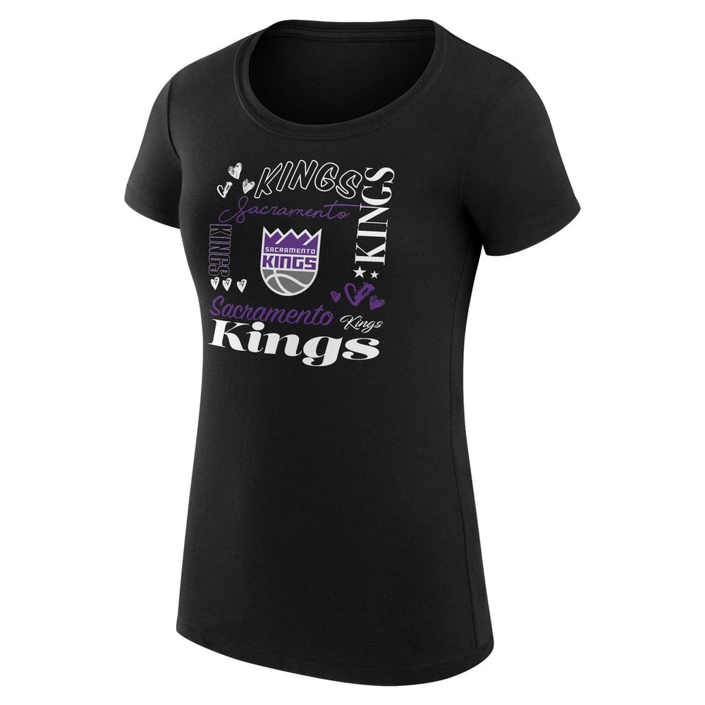 Sacramento Kings G-III 4Her by Carl Banks Women's Super-Slim Fit Lightweight Team Name Collage Graphic T-Shirt Black