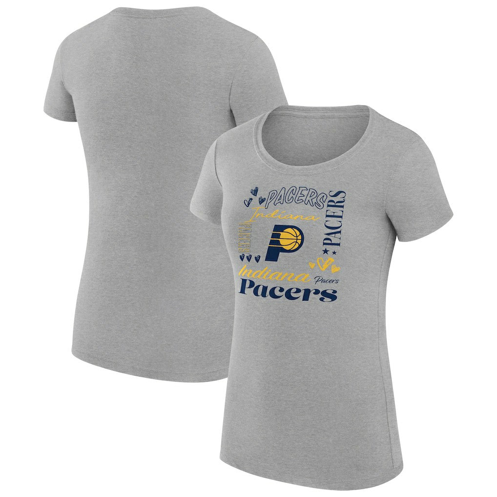 Indiana Pacers G-III 4Her by Carl Banks Women's Super-Slim Fit Lightweight Team Name Collage Graphic T-Shirt Heather Gray