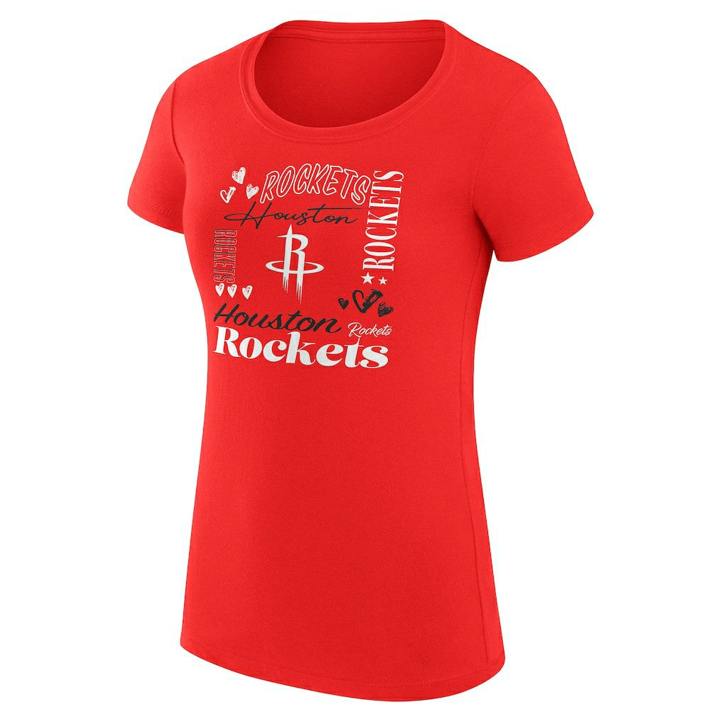 Houston Rockets G-III 4Her by Carl Banks Women's Super-Slim Fit Lightweight Team Name Collage Graphic T-Shirt Red