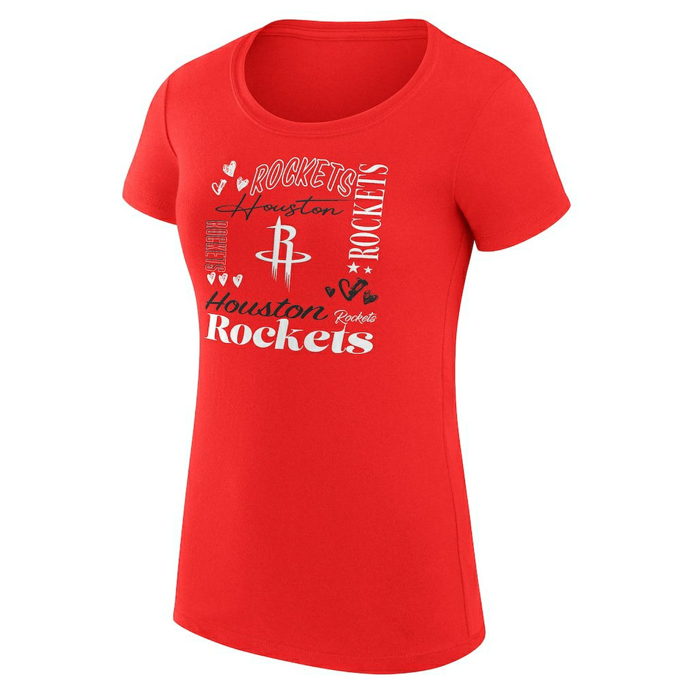 Houston Rockets G-III 4Her by Carl Banks Women's Super-Slim Fit Lightweight Team Name Collage Graphic T-Shirt Red
