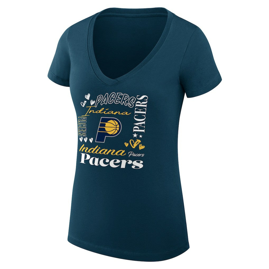 Indiana Pacers G-III 4Her by Carl Banks Women's Super-Slim Fit Lightweight Team Name Collage Graphic V-Neck T-Shirt Navy