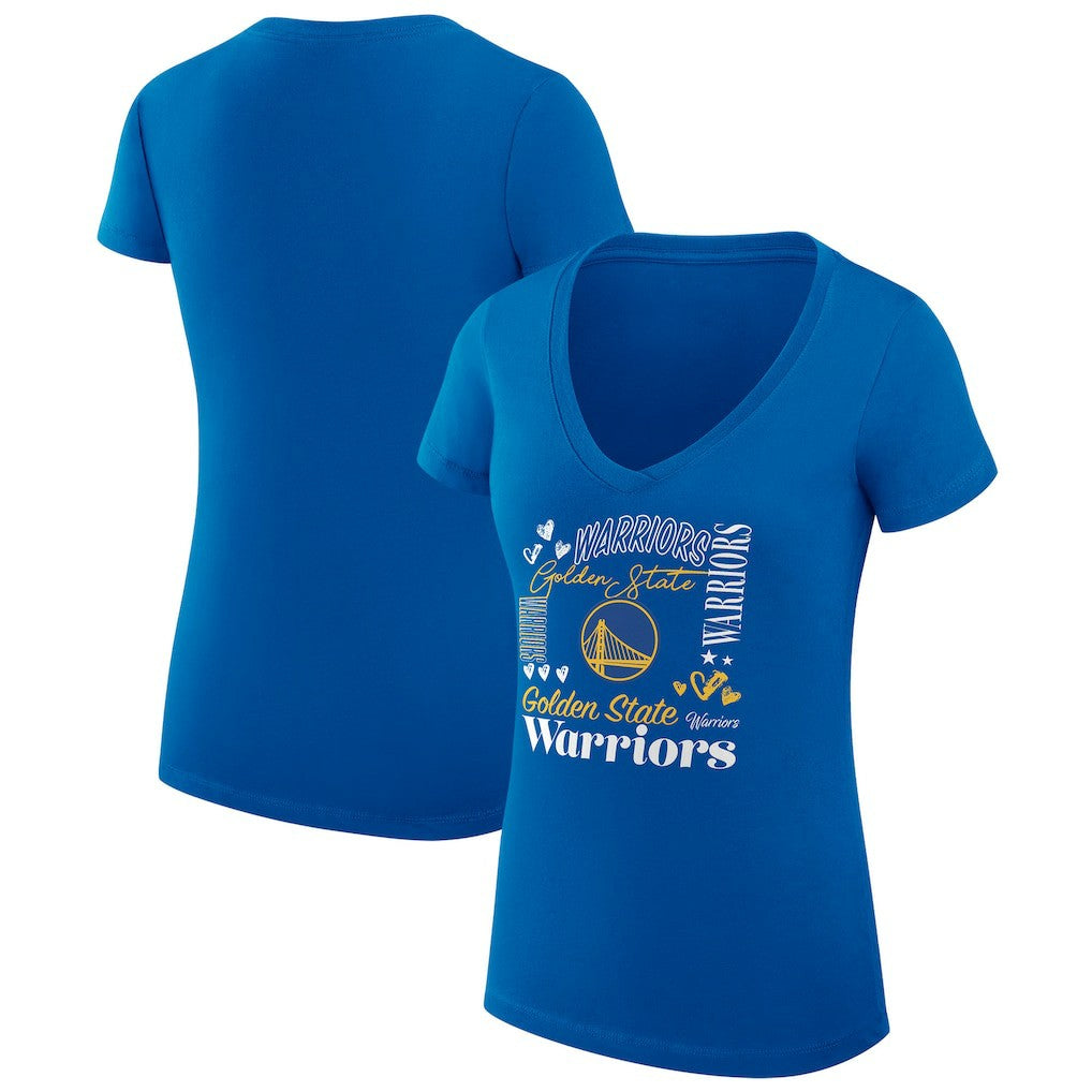 Golden State Warriors G-III 4Her by Carl Banks Women's Super-Slim Fit Lightweight Team Name Collage Graphic V-Neck T-Shirt Royal