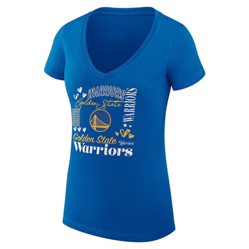 Golden State Warriors G-III 4Her by Carl Banks Women's Super-Slim Fit Lightweight Team Name Collage Graphic V-Neck T-Shirt Royal