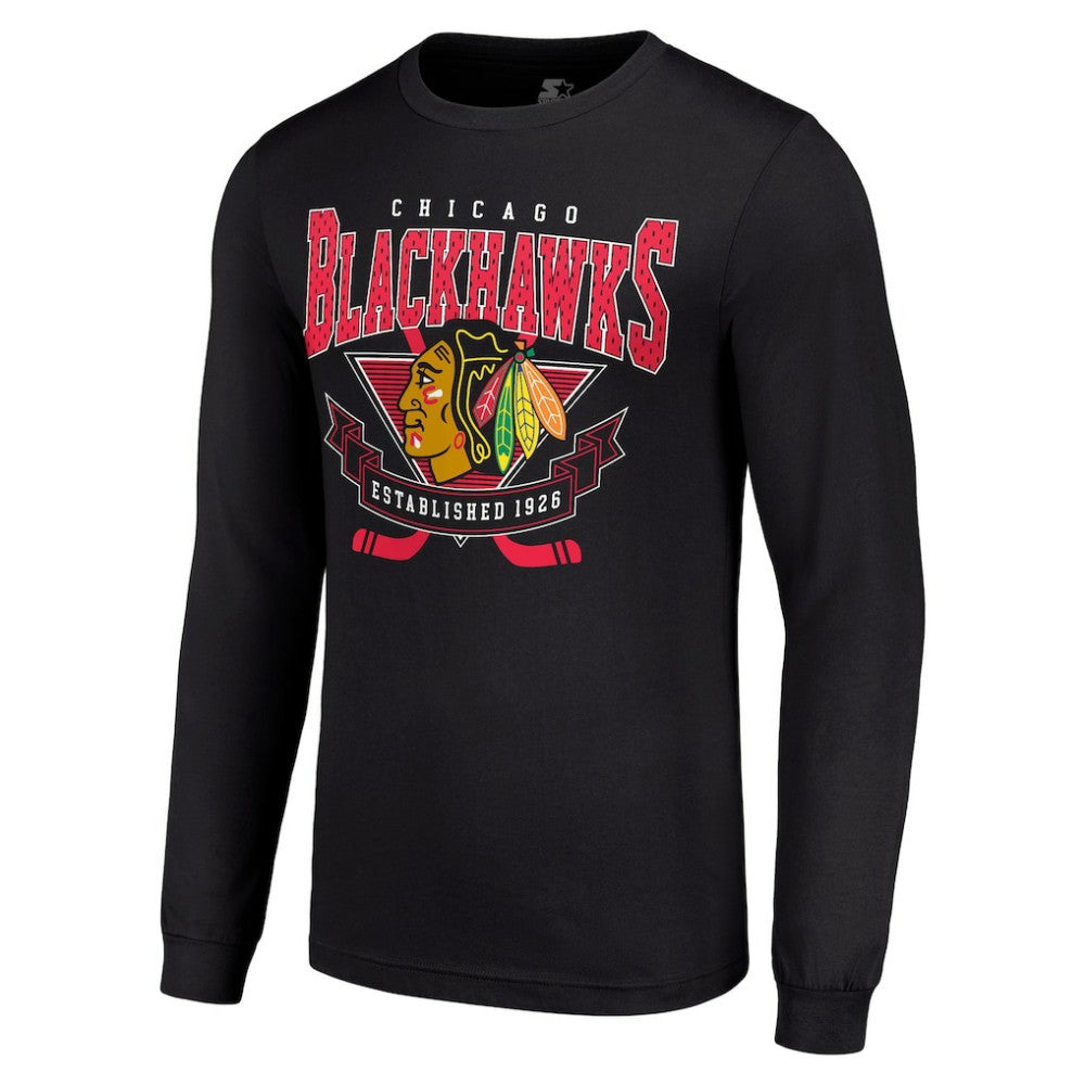 Chicago Blackhawks Starter Team Logo Graphic Long Sleeve T-Shirt - Black | NHL Clearance