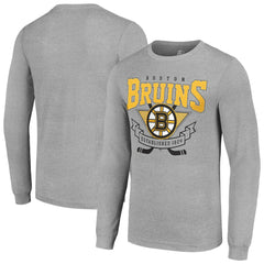 Boston Bruins Starter '80s Inspired Team Logo Long Sleeve T-Shirt - Heather Gray | NHL Lifestyle