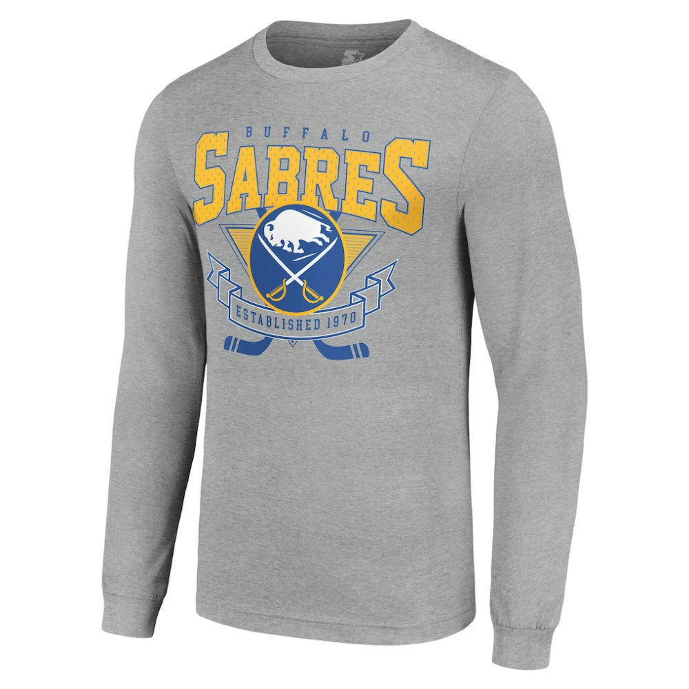 Buffalo Sabres Starter '80s Inspired Team Logo Long Sleeve T-Shirt - Heather Gray | NHL Lifestyle