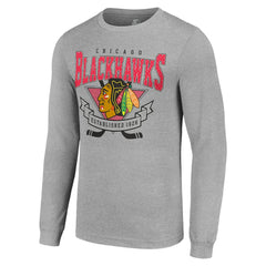 Chicago Blackhawks Starter '80s Inspired Team Logo Long Sleeve T-Shirt - Heather Gray | NHL Lifestyle