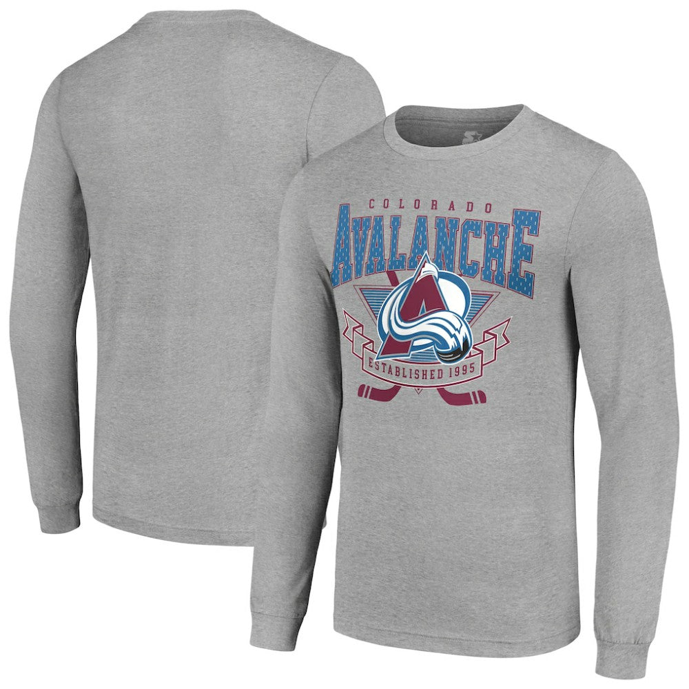 Colorado Avalanche Starter '80s Inspired Team Logo Long Sleeve T-Shirt - Heather Gray | NHL near me