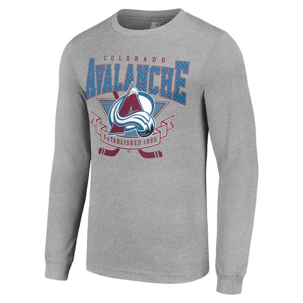 Colorado Avalanche Starter '80s Inspired Team Logo Long Sleeve T-Shirt - Heather Gray | NHL near me