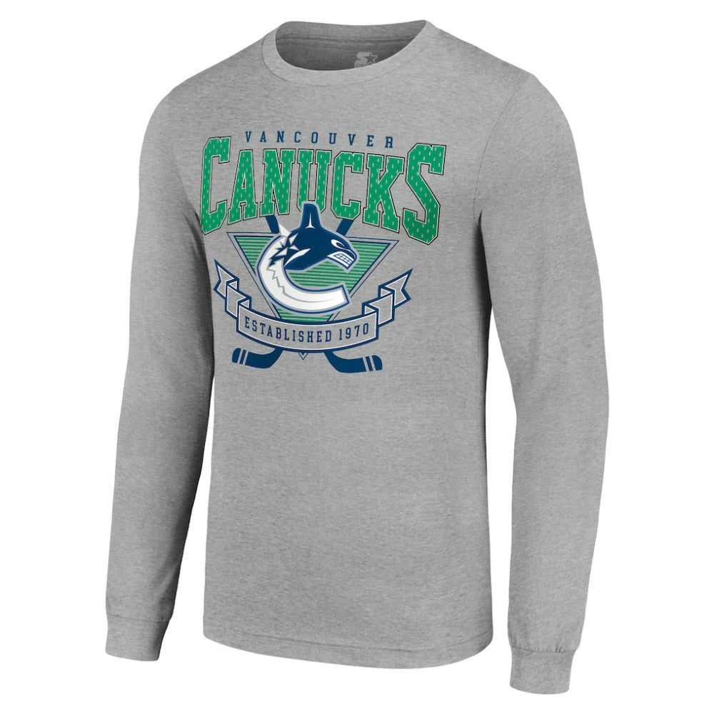 Vancouver Canucks Starter '80s Inspired Team Logo Long Sleeve T-Shirt - Heather Gray | NHL Clearance