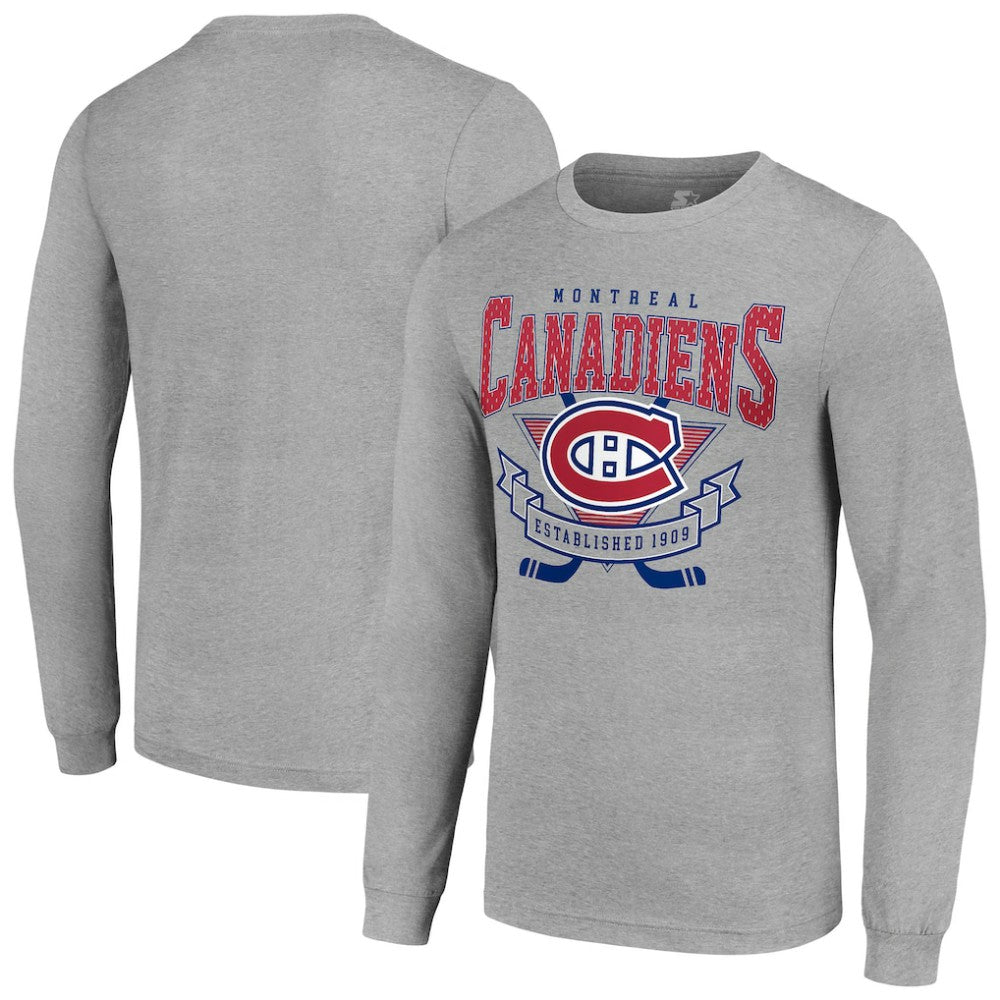 Montreal Canadiens Starter '80s Inspired Team Logo Long Sleeve T-Shirt - Heather Gray | NHL sale