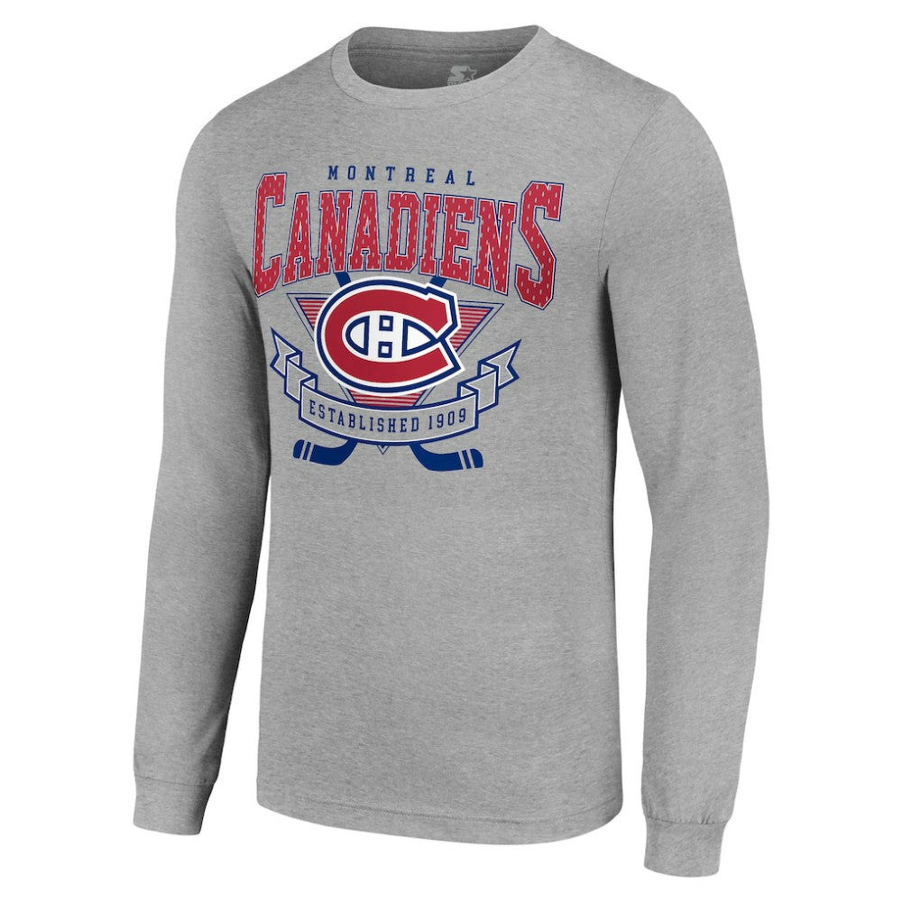 Montreal Canadiens Starter '80s Inspired Team Logo Long Sleeve T-Shirt - Heather Gray | NHL sale