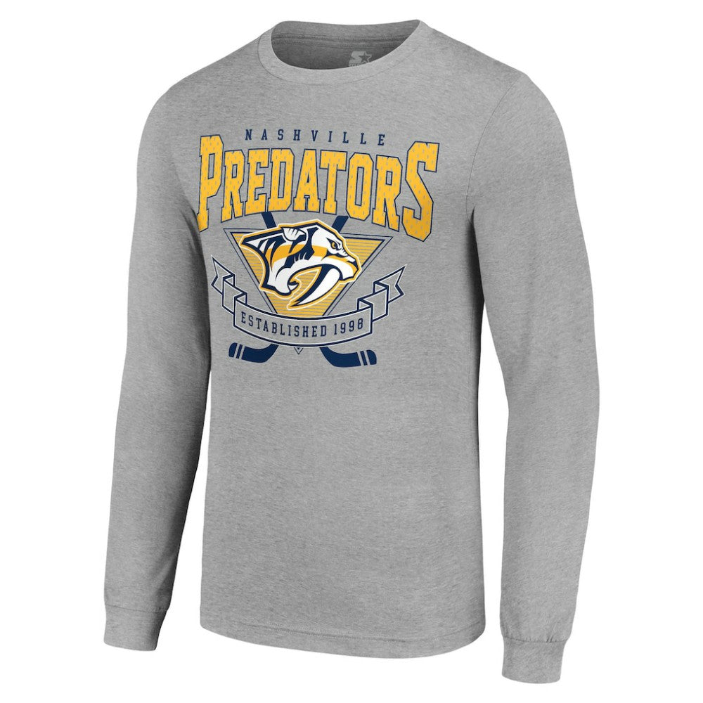 Nashville Predators Starter '80s Inspired Team Logo Long Sleeve T-Shirt - Heather Gray | NHL on sale