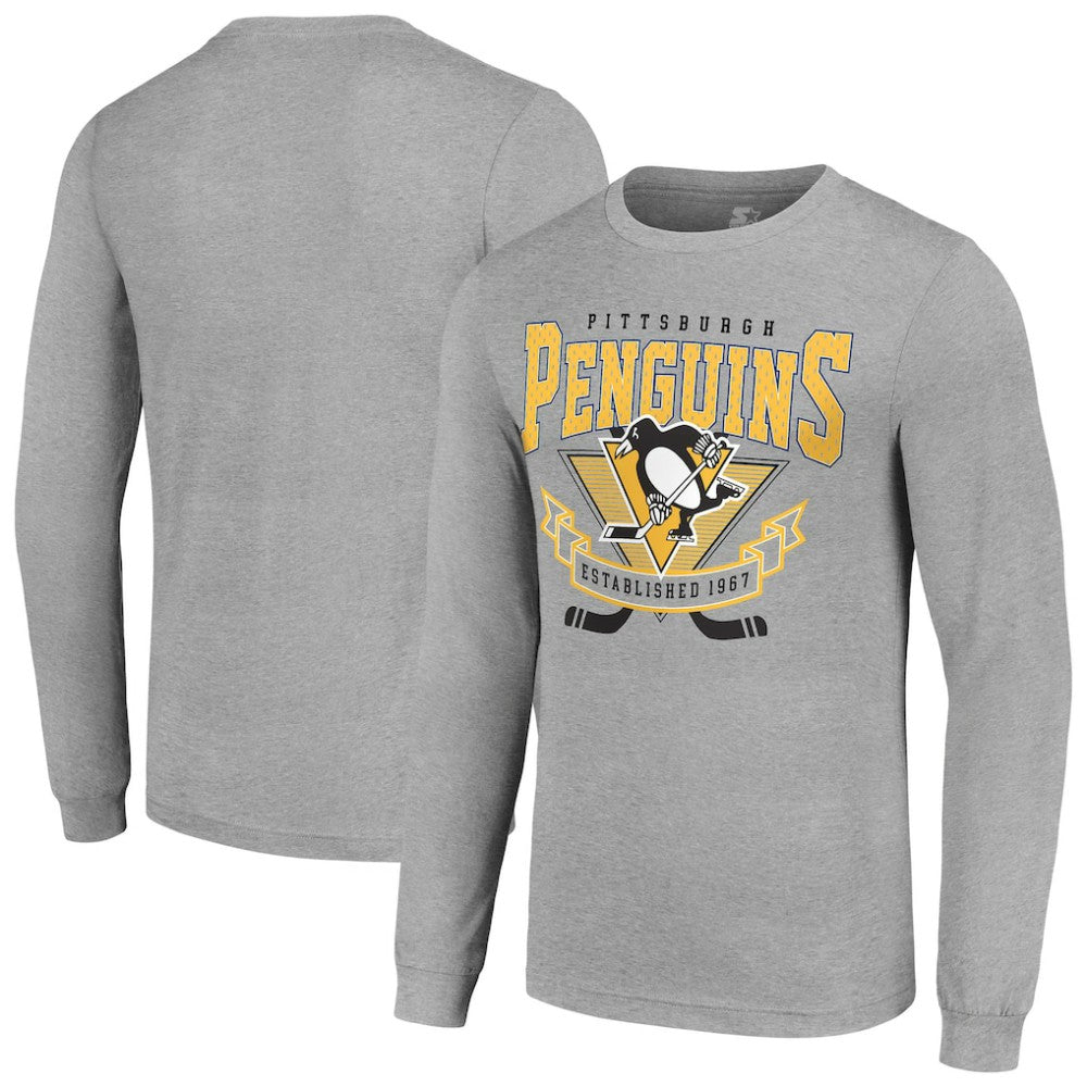 Pittsburgh Penguins Starter '80s Inspired Team Logo Long Sleeve T-Shirt - Heather Gray | NHL discount
