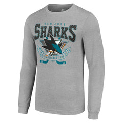 San Jose Sharks Starter '80s Inspired Team Logo Long Sleeve T-Shirt - Heather Gray | NHL Clearance