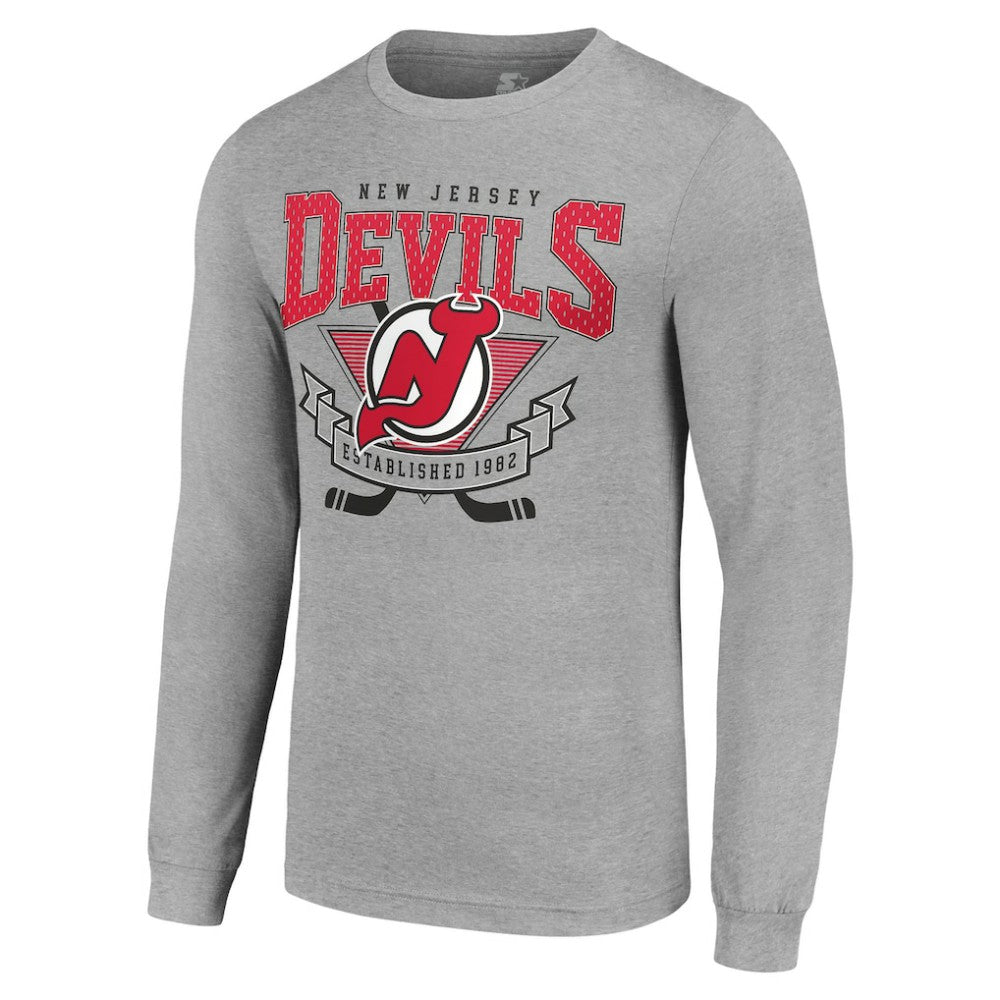 New Jersey Devils Starter '80s Inspired Team Logo Long Sleeve T-Shirt - Heather Gray | NHL online