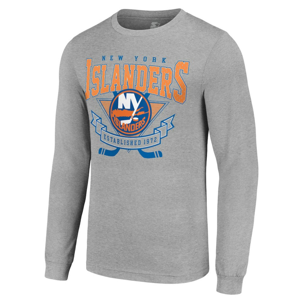 New York Islanders Starter '80s Inspired Team Logo Long Sleeve T-Shirt - Heather Gray | NHL near me