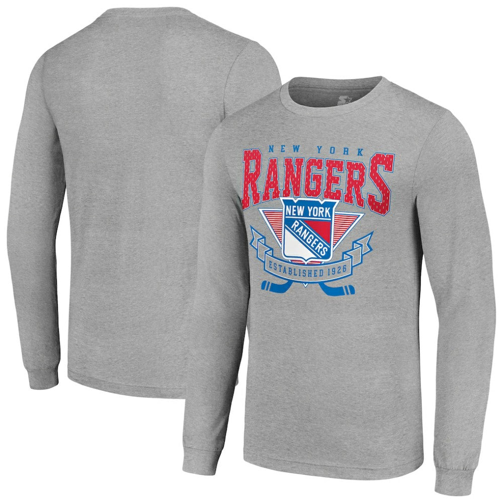 New York Rangers Starter '80s Inspired Team Logo Long Sleeve T-Shirt - Heather Gray | NHL online