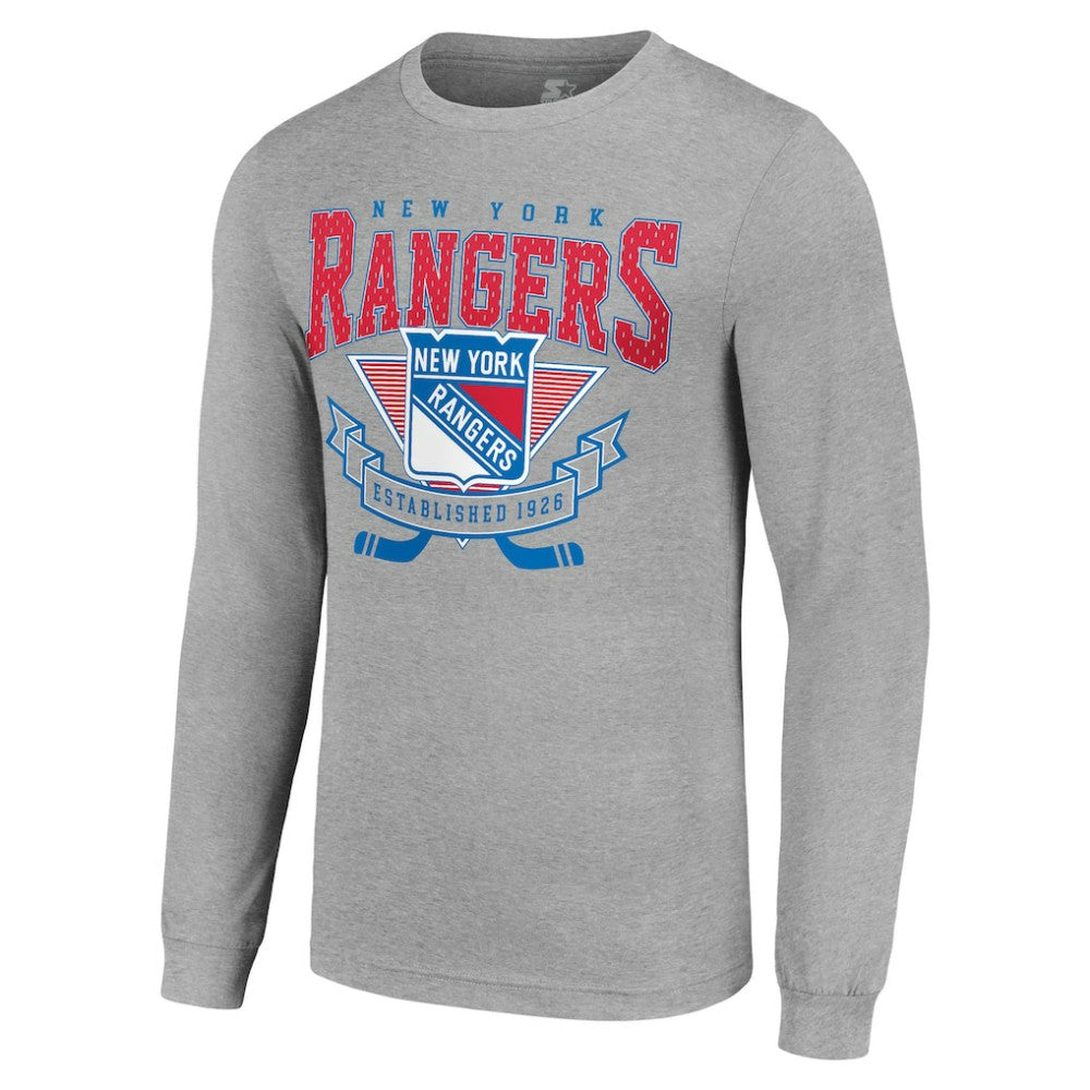 New York Rangers Starter '80s Inspired Team Logo Long Sleeve T-Shirt - Heather Gray | NHL online