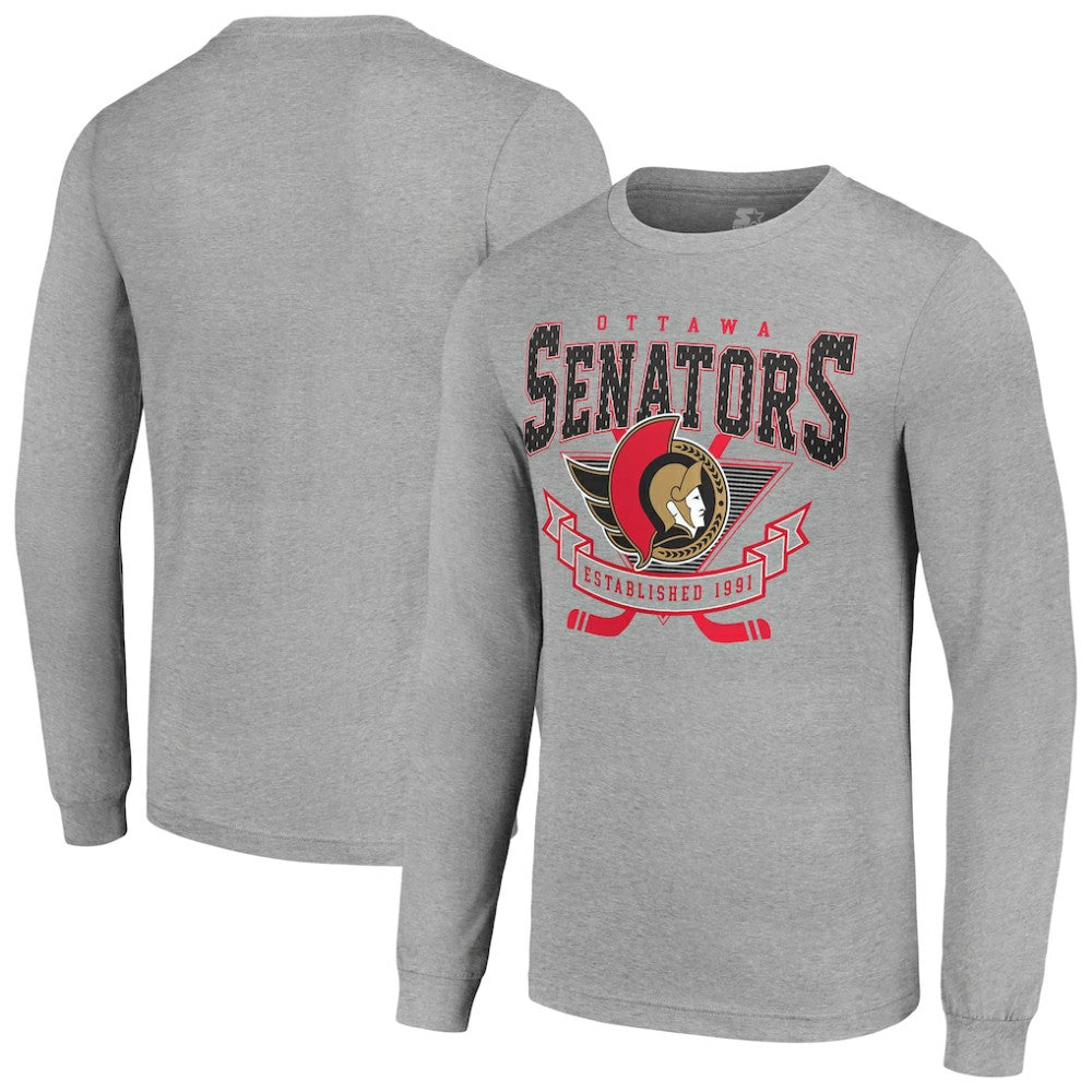 Ottawa Senators Starter '80s Inspired Team Logo Long Sleeve T-Shirt - Heather Gray | NHL discount