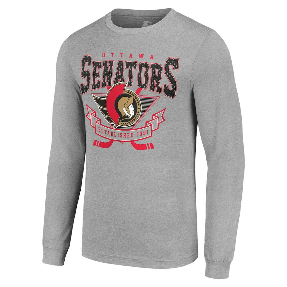 Ottawa Senators Starter '80s Inspired Team Logo Long Sleeve T-Shirt - Heather Gray | NHL discount