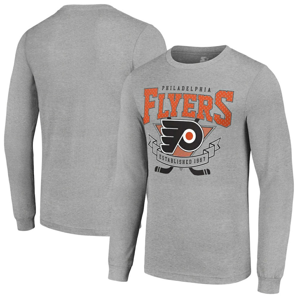 Philadelphia Flyers Starter '80s Inspired Team Logo Long Sleeve T-Shirt - Heather Gray | NHL on sale