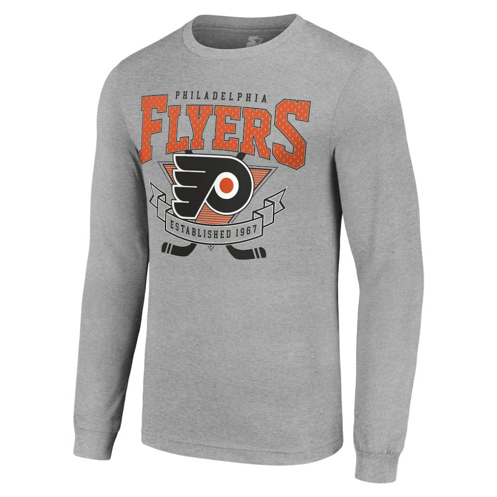 Philadelphia Flyers Starter '80s Inspired Team Logo Long Sleeve T-Shirt - Heather Gray | NHL on sale