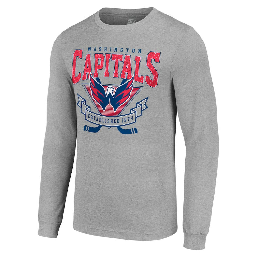 Washington Capitals Starter '80s Inspired Team Logo Long Sleeve T-Shirt - Heather Gray | NHL near me
