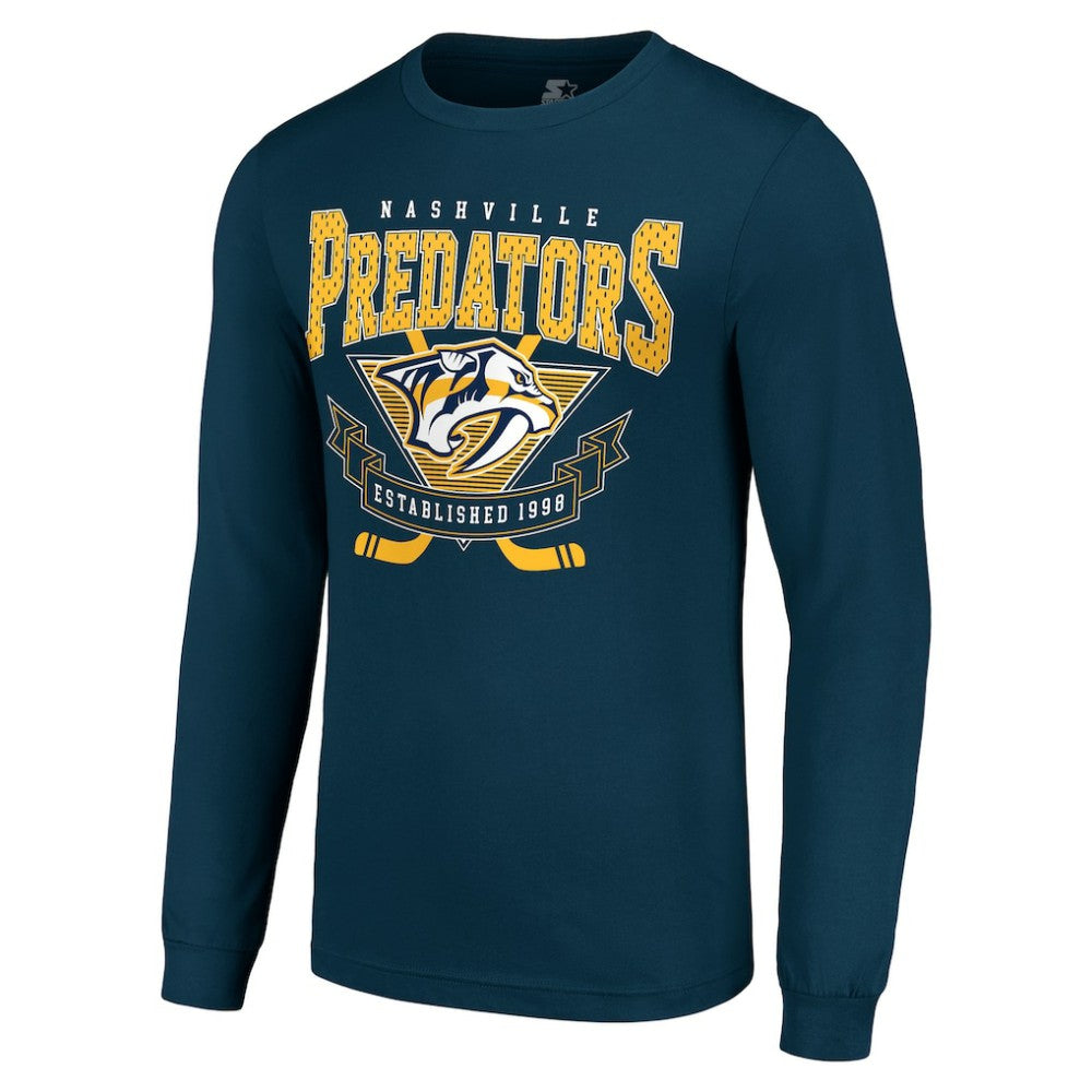 Nashville Predators Starter Team Logo Graphic Long Sleeve T-Shirt - Navy | NHL Lifestyle