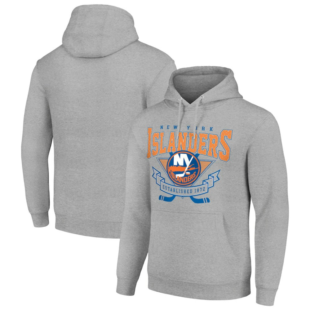 New York Islanders Starter Team Logo Graphic Fleece Tri-Blend Pullover Hoodie - Heather Gray | NHL on sale