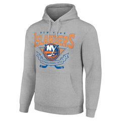 New York Islanders Starter Team Logo Graphic Fleece Tri-Blend Pullover Hoodie - Heather Gray | NHL on sale
