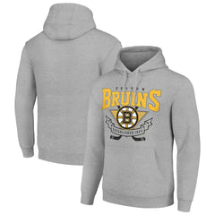 Boston Bruins Starter Team Logo Graphic Fleece Tri-Blend Pullover Hoodie - Heather Gray | NHL Clearance