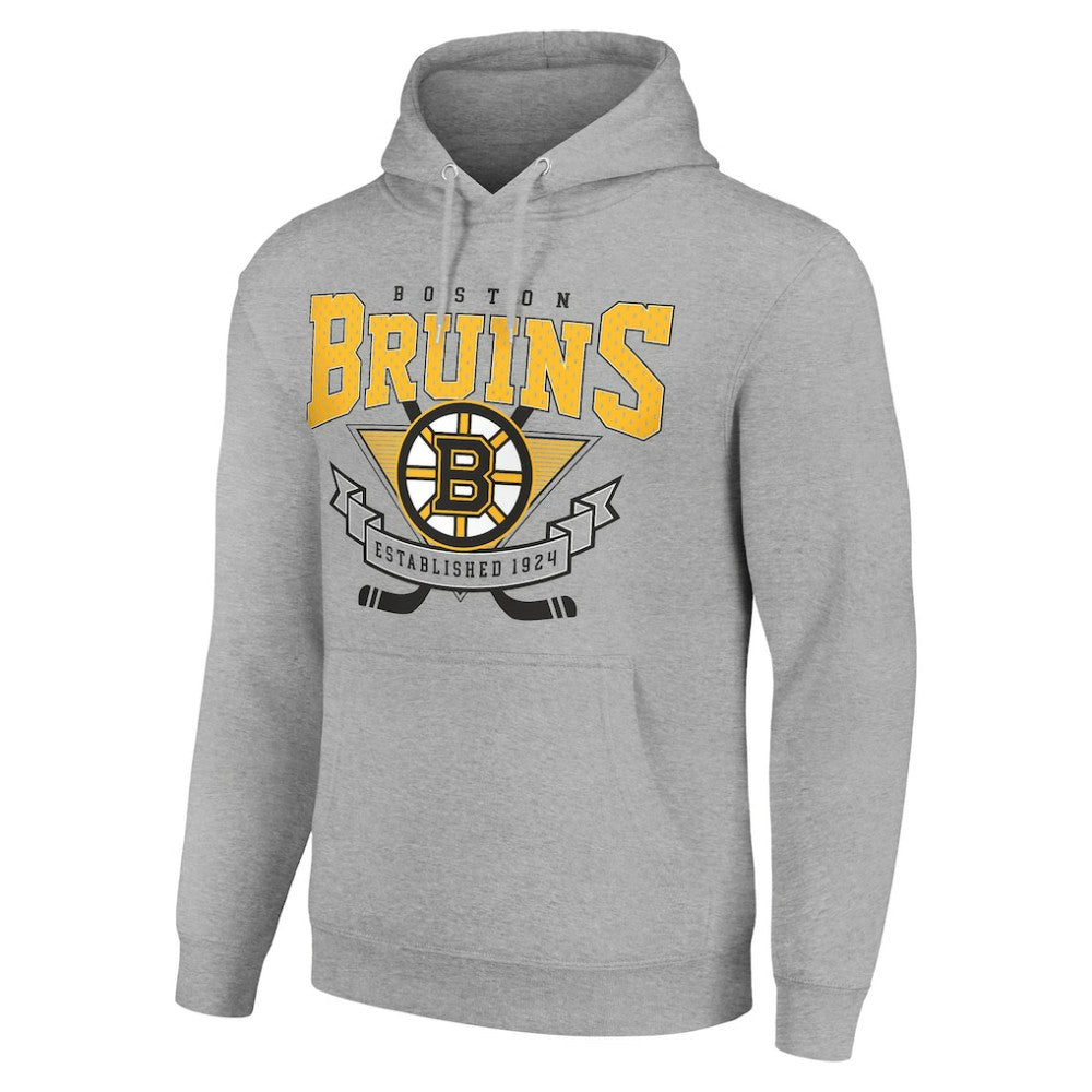 Boston Bruins Starter Team Logo Graphic Fleece Tri-Blend Pullover Hoodie - Heather Gray | NHL Clearance