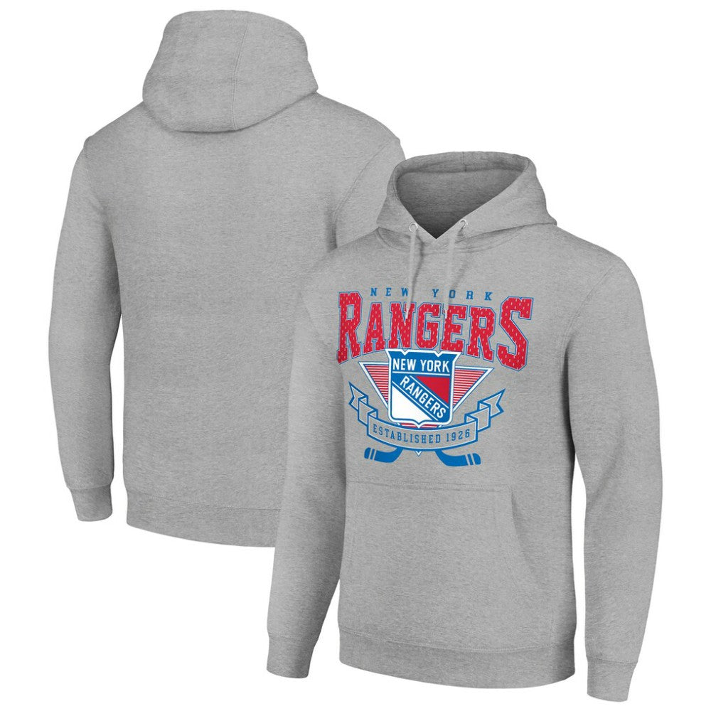 New York Rangers Starter Team Logo Graphic Fleece Tri-Blend Pullover Hoodie - Heather Gray | NHL discount