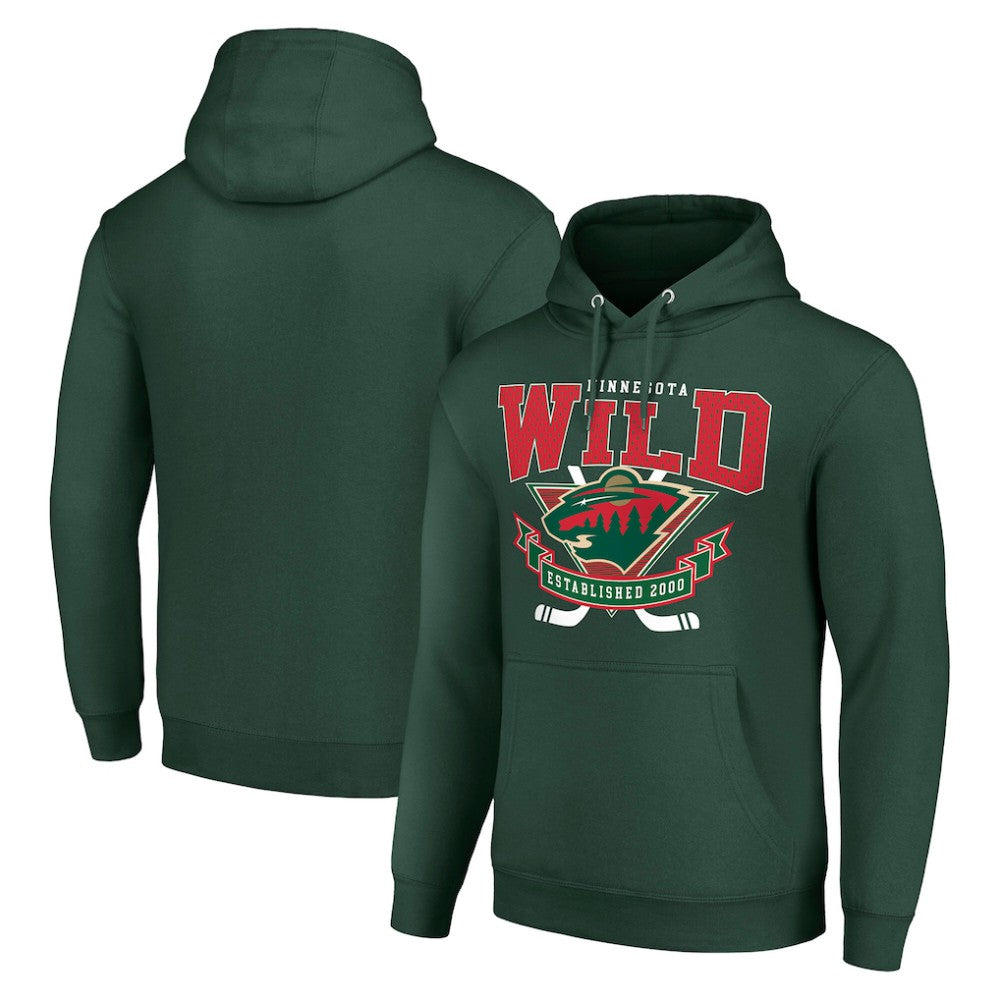 Minnesota Wild Starter Team Logo Graphic Fleece Tri-Blend Pullover Hoodie - Olive | NHL Lifestyle