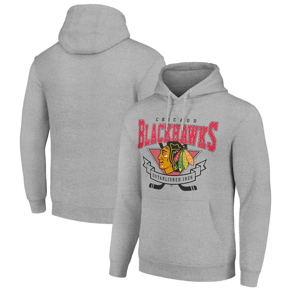 Chicago Blackhawks Starter Team Logo Graphic Fleece Tri-Blend Pullover Hoodie - Heather Gray | NHL on sale