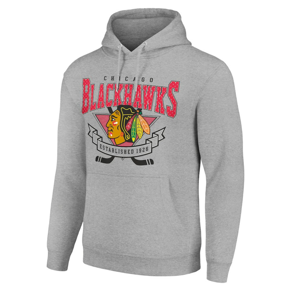 Chicago Blackhawks Starter Team Logo Graphic Fleece Tri-Blend Pullover Hoodie - Heather Gray | NHL on sale