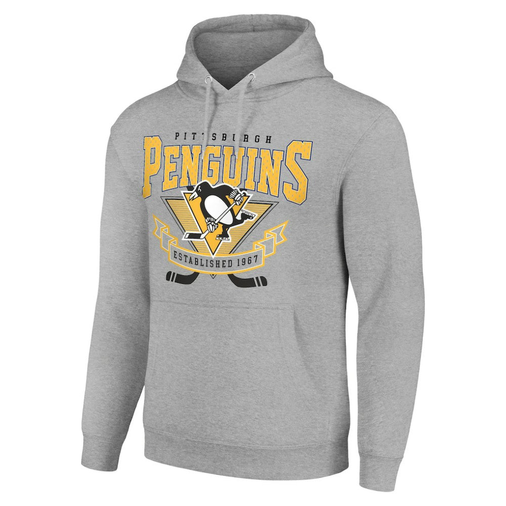 Pittsburgh Penguins Starter Team Logo Graphic Fleece Tri-Blend Pullover Hoodie - Heather Gray | NHL Lifestyle