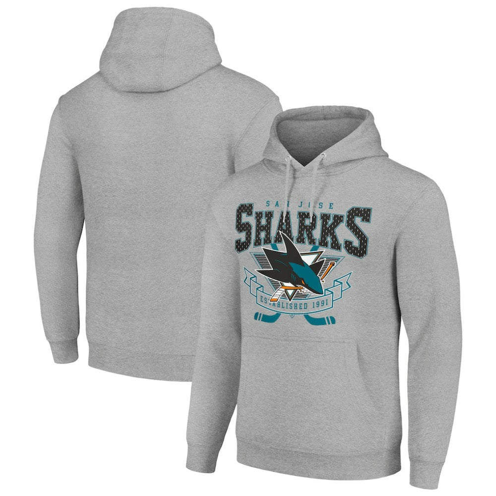San Jose Sharks Starter Team Logo Graphic Fleece Tri-Blend Pullover Hoodie - Heather Gray | NHL Clearance
