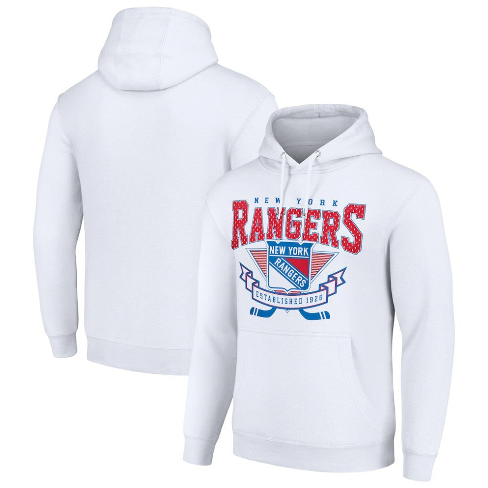 New York Rangers Starter Team Logo Graphic Fleece Tri-Blend Pullover Hoodie - White | NHL Clearance
